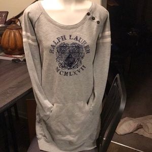 Right below the thigh sweater dress.. a petite woman could fit as well